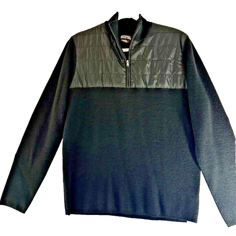 Michael Kors Men's Pullover M Black Quilted Half-Zip Sweater Luxury Nightlife